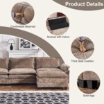 Karl home 122" Sectional Couch 3-Seat Deep Sofa Couch with Ottoman Modern L Shape Sectional Sofa Chenille Upholstered for Living Room, Apartment, Studio, Office, Light Brown - Image 6