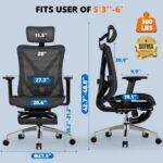GABRYLLY Ergonomic Office Chair with Adjustable Lumbar Support, 3D Armrests & Headrest, 135° Reclining Chair with Footrest & Large Steel Base,300LBS Swivel Desk Chair(GYMN01) - Image 3