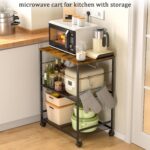 Rolling Kitchen Microwave Cart, 3 Tier Microwave Table Stand with Storage, Kitchen Utility Cart on Lockable Wheels, Small Coffee Cart Shelf Rack Organizer for Living Room Office, Balcony - Image 6