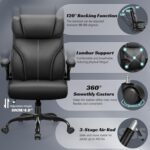 Office Chair, Ergonomic Big and Tall Computer Desk Chairs, Executive Breathable Leather Chair with Adjustable High Back Flip-up Armrests, Lumbar Support Swivel PC Chair with Rocking Function - Image 5
