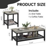 AWQM Coffee Table Set of 3, Industrial Coffee Table with 2 Square End Side Tables, Modern Living Room Table Set with Metal Frame for Apartment Home Office, Grey - Image 4