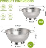 Colander Stainless Steel 3-Quart, Strainer for Kitchen Food, Dishwasher Safe - Image 3