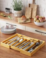 Kitsure Large Bamboo Silverware Organizer - Expandable Drawer Organizer for Utensil, Cutlery and Flatware, Kitchen Storage Solution with 6 to 8 Slots, Natural, 18.7" × 12.8" × 1.8" - Image 3