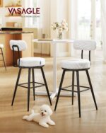 VASAGLE 360° Swivel Bar Stools Set of 2, Counter Height Bar Stools with Back, Boucle Fabric, Contemporary Modern, 25.4 Inch Tall, Kitchen and Home Bar, Cloud White ULBC130W01V1 - Image 3