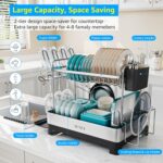 SUNLY 2 Tier Dish Drying Rack, Extra Large Dish Rack, Multifunctional Large Dish Drainers for Kitchen Counter, 304 Stainless Steel Kitchen Drying Rack, Bowl Drying Rack, Extendable Drain Spout, Black - Image 4