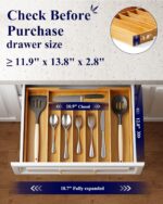Kitsure Large Bamboo Silverware Organizer - Expandable Drawer Organizer for Utensil, Cutlery and Flatware, Kitchen Storage Solution with 6 to 8 Slots, Natural, 18.7" × 12.8" × 1.8" - Image 5