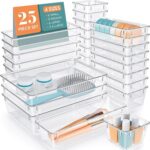 WOWBOX 25 PCS Clear Plastic Drawer Organizer Set, 4 Sizes Desk Drawer Divider Organizers and Storage Bins for Makeup, Jewelry, Gadgets for Kitchen, Bedroom, Bathroom, Office - Image 2