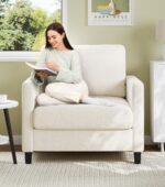 Sofa Accent Chair, 33" Reading Chair for Bedroom, Tool-Free Setup Living Room Accent Chairs, Comfy Arm Chairs Living Room, All-Wood Reading Nook, Beige - Image 2