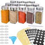 AOZITA 14 Pcs Glass Spice Jars with Spice Labels - 4oz Empty Square Spice Bottles - Shaker Lids and Airtight Metal Caps - Chalk Marker and Silicone Collapsible Funnel Included - Image 2