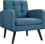Yaheetech Mid-Century Accent Chairs, Modern Upholstered Living Room Chair, Cozy Armchair Button Tufted Back and Wood Legs for Bedroom/Office/Cafe, Navy Blue - Image 2
