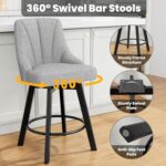Swivel Bar Stools with Backs, 24" Counter Height Bar Stools Set of 2, Fabric Upholstered Counter Barstools with Solid Wood Legs for Kitchen Island, Home Bar, Light Gray - Image 5