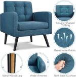 Yaheetech Mid-Century Accent Chairs, Modern Upholstered Living Room Chair, Cozy Armchair Button Tufted Back and Wood Legs for Bedroom/Office/Cafe, Navy Blue - Image 5
