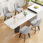 Swivel Bar Stools with Backs, 24" Counter Height Bar Stools Set of 2, Fabric Upholstered Counter Barstools with Solid Wood Legs for Kitchen Island, Home Bar, Light Gray - Image 9