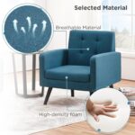 Yaheetech Mid-Century Accent Chairs, Modern Upholstered Living Room Chair, Cozy Armchair Button Tufted Back and Wood Legs for Bedroom/Office/Cafe, Navy Blue - Image 8