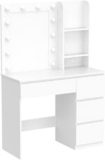 Vabches Makeup Vanity with Lights, 37inch Vanity Desk with Power Strip, 4 Drawers Makeup Table with Lighted Mirror, 3 Lighting Colors, White - Image 5