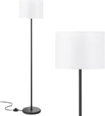Modern Floor Lamp Simple Design with White Shade, Foot Pedal Switch, 60" Small Tall Lamps for Living Room Bedroom Office Dining Room Kitchen, Black Pole Lamp(Without Bulb) - Image 2