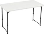 Amazon Basics 4 Foot Rectangular Folding Dining Table, 4 Adjustable Height Settings with Carrying Handle, Indoor & Outdoor, White, 47.8 x 23.9 x 33.9 in - Image 2