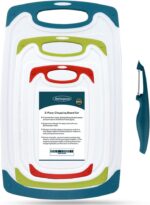 Cutting Boards for Kitchen, Plastic Chopping Board Set of 4 with Non-Slip Feet and Deep Drip Juice Groove, Easy Grip Handle, Dishwasher Safe, Green - Image 2