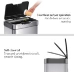 EKO Mirage-T 50 Liter / 13.2 Gallon Touchless Rectangular Motion Sensor Trash Can, Brushed Stainless Steel Finish - Image 4