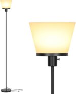 LED Floor Lamp Tall Standing Lamp, Black Modern Torchiere Floor Lamps for Bedroom Living Room Office, Bright Floor Lamp with White Plastic Shade, Bulb Not Included. - Image 2