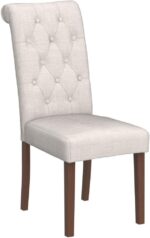 COLAMY Button Tufted Dining Chairs Set of 6, Accent Parsons Diner Chair Upholstered Fabric Dining Room Chairs Stylish Kitchen Chairs with Solid Wood Legs and Padded Seat - Dark Beige - Image 6