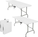 Set of 2 Folding Tables with Carrying Handle Lightweight Rectangular Portable Plastic Camping Table Steel Legs for Party, Dining, Wedding, Events, Picnic Indoor, Outdoor (6FT, White) - Image 2