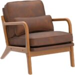 Karl home Accent Chair Mid-Century Modern Chair with Pillow Bronzing Cloth Upholstered Lounge Arm Chair with Solid Wood Frame & Soft Cushion for Living Room, Bedroom, Balcony, Brown - Image 6