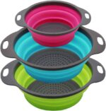 Qimh Collapsible Colander Set of 3 Round Silicone Kitchen Strainer Set - 2 pcs 4 Quart and 1 pcs 2 Quart- Perfect for Draining Pasta, Vegetable and fruit (green,blue, purple) - Image 2