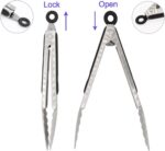 304 Stainless Steel Kitchen Cooking Tongs, 9" and 12" Set of 2 Sturdy Grilling Barbeque Brushed Locking Food Tongs with Ergonomic Grip, Black - Image 4