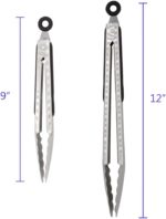 304 Stainless Steel Kitchen Cooking Tongs, 9" and 12" Set of 2 Sturdy Grilling Barbeque Brushed Locking Food Tongs with Ergonomic Grip, Black - Image 5