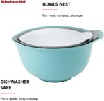 KitchenAid Universal Nesting Plastic Mixing Bowls, Set Of 3, 2.5 quart, 3.5 quart, 4.5 quart, Non Slip Base with Easy Pour Spout to Reduce Mess, Dishwasher Safe, Aqua Sky, White, Gray - Image 6
