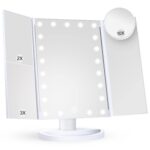 HUONUL Makeup Mirror Vanity Mirror with Lights, 2X, 3X, 10X Magnification, Touch Control, Trifold, White, 9.4"L x 13.4"W, Modern Style, Dresser Mount, Bathroom - Image 2