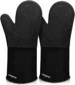 sungwoo Extra Long Silicone Oven Mitts, Heat Resistant Oven Gloves with Quilted Liner Non-Slip Textured Grip Perfect for BBQ, Baking, Cooking and Grilling - 1 Pair 14.6 Inch Black - Image 2