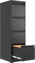4 Drawer File Cabinet with Lock,Metal Vertical Filing Cabinets for Home Office,Heavy Duty File Storage Cabinet for Letter/Legal/A4/F4 Size File,Assembly Require (Black, Vertical 4 Drawer) - Image 2