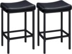 HOOBRO Bar Stools, Set of 2 Bar Chairs, Counter Height Stools, Saddle Barstools with Curved Surface, 24.8 Inches, 2.4" Thick Upholstery, for Kitchen, Dining Room, Cafe Black BB10BY01 - Image 2