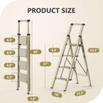 WOA WOA 4 Step Ladder, Ladders for Home, Anti-Slip Pedals, Aluminum Step Stool Foldable, Lightweight to Move, Ease of Storage, Reach 9ft for Closet Kitchen Library, Hold 300lbs - Gold - Image 3