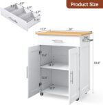 Kitchen Island Cart with Storage, Small Kitchen Island on Wheels with Large Drawer, Adjustable Shelf & Towel Rack, Rolling Island Table for Kitchen & Dining Room, White - Image 7