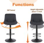 Bar Stools Set of 2, Swivel Counter Height Barstools with Back, Adjustable PU Leather Bar Chairs, Modern Armless Kitchen Island Stool, Black - Image 8