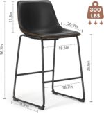 Sweetcrispy Counter Height Bar Stools Set of 2, 26 inch Height Stool Faux Leather Barstools with Back, Armless Kitchen Island Countertop Comfortable Modern Chairs with Metal Legs - Classic Black - Image 4