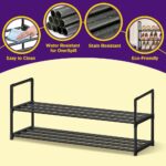 Shoe Rack - Metal Shoe Rack Organizer - Stackable Shoe Storage Shelf for Entryway, Closet, Bathroom 30cm(D) x 92cm(W) x 55cm(H) -Black (2-Tier) - Image 6