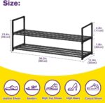 Shoe Rack - Metal Shoe Rack Organizer - Stackable Shoe Storage Shelf for Entryway, Closet, Bathroom 30cm(D) x 92cm(W) x 55cm(H) -Black (2-Tier) - Image 4