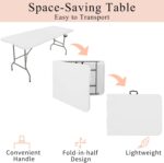 Set of 2 Folding Tables with Carrying Handle Lightweight Rectangular Portable Plastic Camping Table Steel Legs for Party, Dining, Wedding, Events, Picnic Indoor, Outdoor (6FT, White) - Image 5