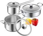 Stainless Steel pots and pans set, 6 Piece Nonstick Kitchen Induction Cookware Set,Works with Induction/Electric and Gas Cooktops, Nonstick, Dishwasher - Image 2
