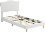 GarveeHome Upholstered Twin Size Bed Frame for Kids with Scallop Headboard, Cute Velvet Twin Bed for Girls, Boys, Sturdy Platform Bed, No Box Spring Needed, Wooden Slats, Noise Free, White - Image 10