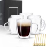 Glass Coffee Mugs Set Of 6, 13.5 OZ Insulated Double Wall Coffee Cups, Perfect for Cappuccino, Latte, Americano, Tea Bag, Beverage - Image 2