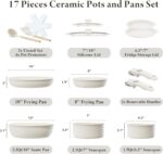 Ceramic Nonstick Cookware Set, Healthy,Non Toxic,17-Pieces Pots and Pans Set Removable Handles,Induction RV Kitchen Set,Stain & Scratch-resistant,Dishwasher/Oven Safe,PFAS/PFOA Free,Cream White - Image 3