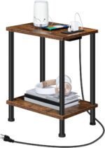 HOOBRO Side Table with Charging Station, End Table with USB Ports and Outlet, Nightstand with 2-Layer Storage Shelves for Small Spaces, Living Room, Bedroom, Stable Frame, Rustic Brown BF09UBZ01 - Image 2