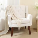 Living&Giving Accent Chair Button-Tufted Upholstered Living Room Chairs Comfy Reading Mid Century Modern with Linen Fabric Lounge Arm for Bedroom (Beige) 29.33D x 28.94W x 34.65H Inch - Image 2