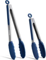 Kitchen Tongs, Stainless Steel Silicone Tongs for Cooking 600ºF High Heat-Resistant BBQ Grilling Locking Tongs, Set of 2-9" and 12" Classic Blue - Image 2