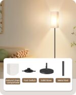 64.6" Floor Lamp, Pole with Foot Switch, Modern Standing Lamp Lampshade, Minimalist Freestanding Lamp (Bulb Not Included), for Living Room, Bedroom Office ETL Listed, Black and Beige E07LD05 - Image 6
